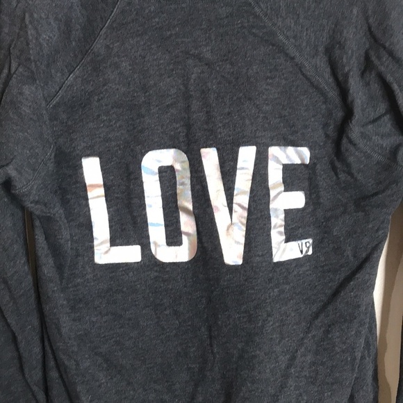 Victoria's Secret LOVE Bling Sleeves Grey Pullover Hoodie Size XS - Picture 10 of 12